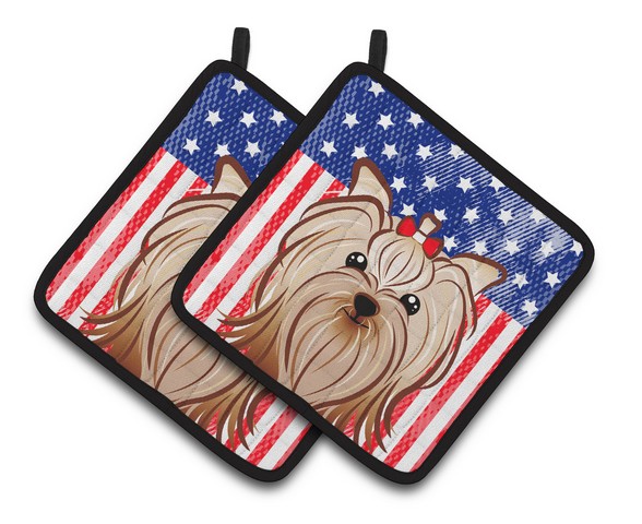 Picture of Carolines Treasures BB2134PTHD American Flag & Yorkie Yorkishire Terrier Pair of Pot Holders, 7.5 x 3 x 7.5 in.