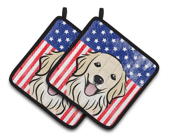 Picture of Carolines Treasures BB2135PTHD American Flag & Golden Retriever Pair of Pot Holders, 7.5 x 3 x 7.5 in.