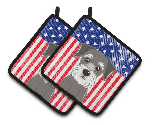 Picture of Carolines Treasures BB2136PTHD American Flag & Schnauzer Pair of Pot Holders, 7.5 x 3 x 7.5 in.
