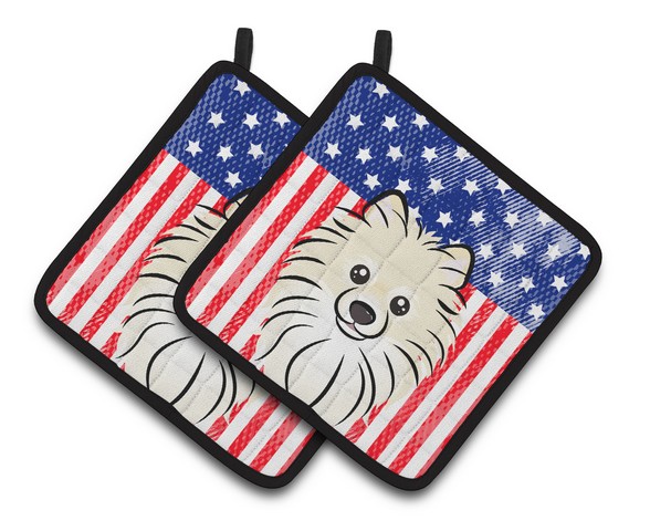 Picture of Carolines Treasures BB2137PTHD American Flag & Pomeranian Pair of Pot Holders, 7.5 x 3 x 7.5 in.