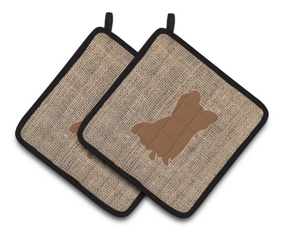 Picture of Carolines Treasures BB1115-BL-BN-PTHD Chihuahua Faux Burlap & Brown Pair of Pot Holders, 7.5 x 3 x 7.5 in.