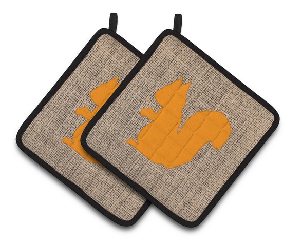 Picture of Carolines Treasures BB1119-BL-OR-PTHD Squirrel Faux Burlap & Orange Pair of Pot Holders, 7.5 x 3 x 7.5 in.