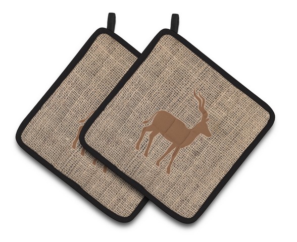 Picture of Carolines Treasures BB1121-BL-BN-PTHD Deer Faux Burlap & Brown Pair of Pot Holders, 7.5 x 3 x 7.5 in.