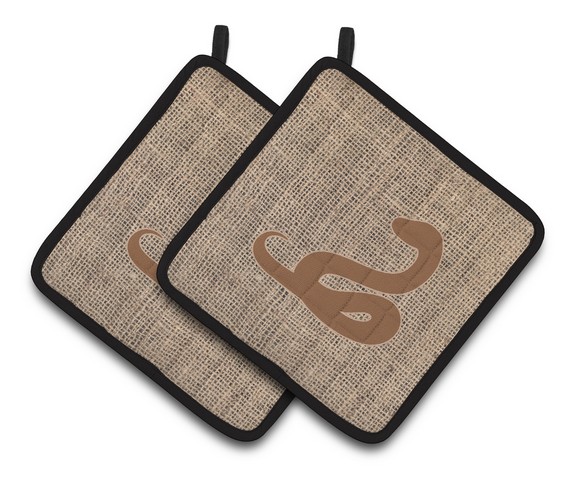 Picture of Carolines Treasures BB1124-BL-BN-PTHD Snake Faux Burlap & Brown Pair of Pot Holders, 7.5 x 3 x 7.5 in.