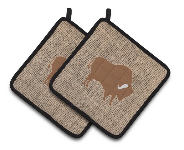 Picture of Carolines Treasures BB1127-BL-BN-PTHD Buffalo Faux Burlap & Brown Pair of Pot Holders, 7.5 x 3 x 7.5 in.