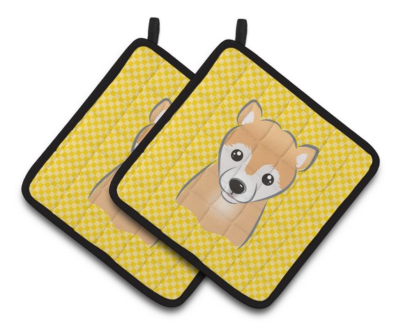 Picture of Carolines Treasures BB1133PTHD Yellow Checkered Shiba Inu Pair of Pot Holders, 7.5 x 3 x 7.5 in.