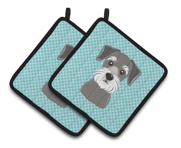 Picture of Carolines Treasures BB1136PTHD Blue Checkered Schnauzer Pair of Pot Holders, 7.5 x 3 x 7.5 in.
