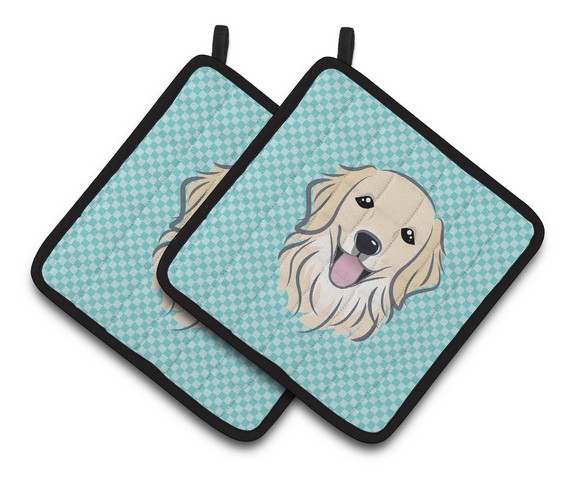 Picture of Carolines Treasures BB1143PTHD Checkerboard Blue Golden Retriever Pair of Pot Holders, 7.5 x 3 x 7.5 in.