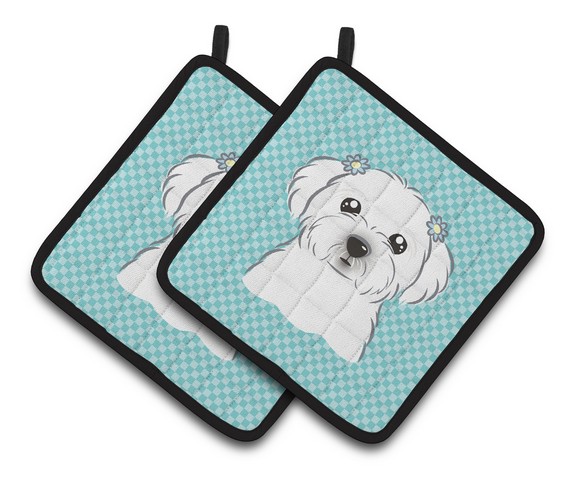 Picture of Carolines Treasures BB1146PTHD Checkerboard Blue Maltese Pair of Pot Holders, 7.5 x 3 x 7.5 in.