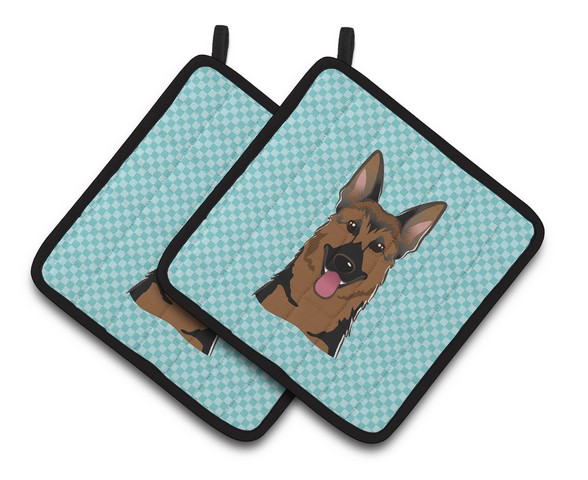 Picture of Carolines Treasures BB1149PTHD Checkerboard Blue German Shepherd Pair of Pot Holders, 7.5 x 3 x 7.5 in.