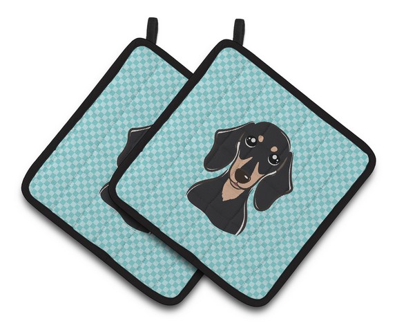 Picture of Carolines Treasures BB1153PTHD Checkerboard Blue Smooth Black & Tan Dachshund Pair of Pot Holders, 7.5 x 3 x 7.5 in.