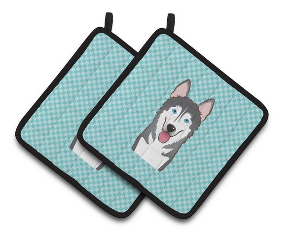 Picture of Carolines Treasures BB1156PTHD Checkerboard Blue Alaskan Malamute Pair of Pot Holders, 7.5 x 3 x 7.5 in.