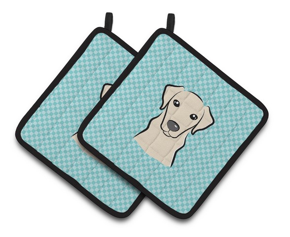 Picture of Carolines Treasures BB1160PTHD Checkerboard Blue Yellow Labrador Pair of Pot Holders, 7.5 x 3 x 7.5 in.