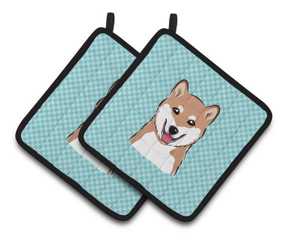 Picture of Carolines Treasures BB1163PTHD Checkerboard Blue Shiba Inu Pair of Pot Holders, 7.5 x 3 x 7.5 in.