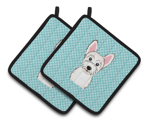 Picture of Carolines Treasures BB1164PTHD Checkerboard Blue Westie Pair of Pot Holders, 7.5 x 3 x 7.5 in.