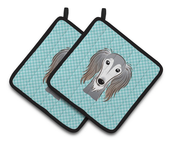 Picture of Carolines Treasures BB1167PTHD Checkerboard Blue Saluki Pair of Pot Holders, 7.5 x 3 x 7.5 in.