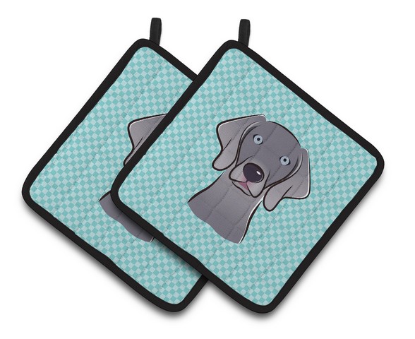 Picture of Carolines Treasures BB1169PTHD Checkerboard Blue Weimaraner Pair of Pot Holders, 7.5 x 3 x 7.5 in.