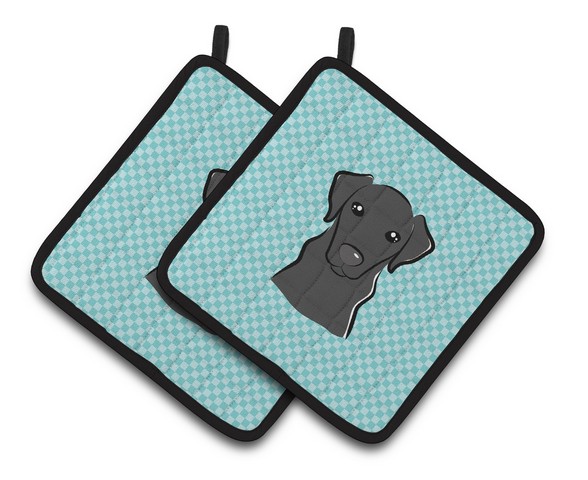 Picture of Carolines Treasures BB1173PTHD Checkerboard Blue Black Labrador Pair of Pot Holders, 7.5 x 3 x 7.5 in.