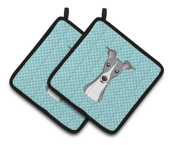 Picture of Carolines Treasures BB1174PTHD Checkerboard Blue Italian Greyhound Pair of Pot Holders, 7.5 x 3 x 7.5 in.