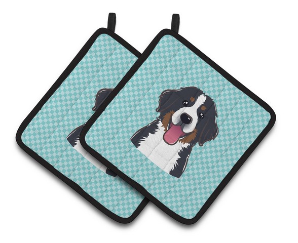 Picture of Carolines Treasures BB1175PTHD Checkerboard Blue Bernese Mountain Dog Pair of Pot Holders, 7.5 x 3 x 7.5 in.