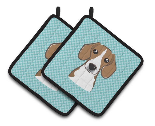 Picture of Carolines Treasures BB1177PTHD Checkerboard Blue Beagle Pair of Pot Holders, 7.5 x 3 x 7.5 in.