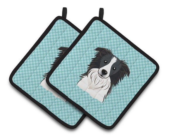 Picture of Carolines Treasures BB1179PTHD Checkerboard Blue Border Collie Pair of Pot Holders, 7.5 x 3 x 7.5 in.