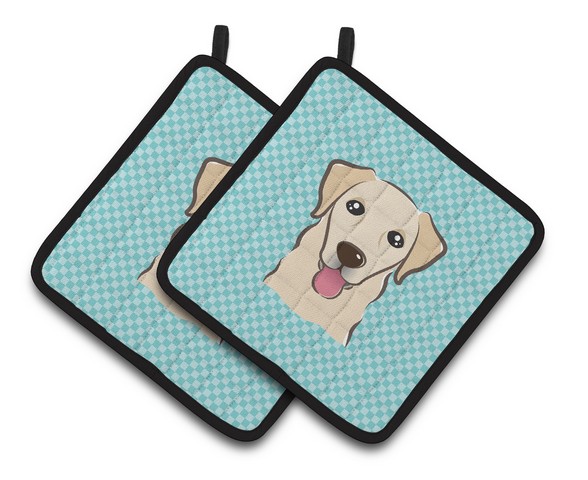 Picture of Carolines Treasures BB1190PTHD Checkerboard Blue Golden Retriever Pair of Pot Holders, 7.5 x 3 x 7.5 in.
