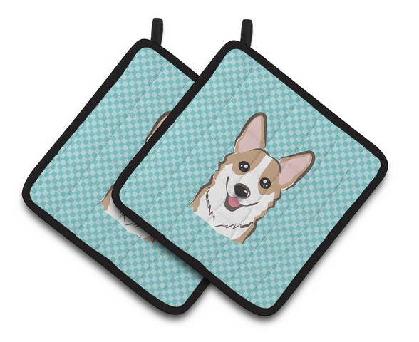 Picture of Carolines Treasures BB1191PTHD Checkerboard Blue Corgi Pair of Pot Holders, 7.5 x 3 x 7.5 in.