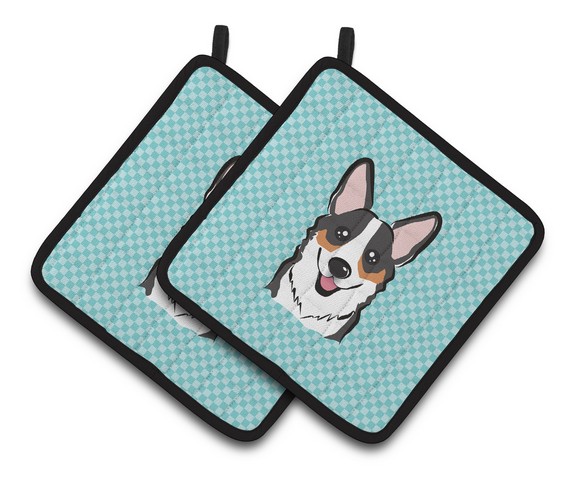 Picture of Carolines Treasures BB1193PTHD Checkerboard Blue Corgi Pair of Pot Holders, 7.5 x 3 x 7.5 in.