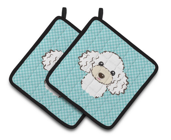 Picture of Carolines Treasures BB1195PTHD Checkerboard Blue White Poodle Pair of Pot Holders, 7.5 x 3 x 7.5 in.