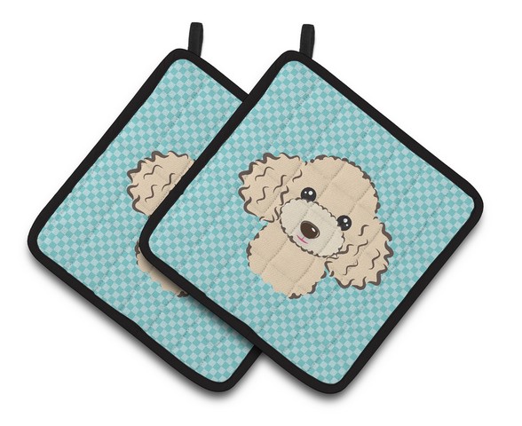 Picture of Carolines Treasures BB1196PTHD Checkerboard Blue Buff Poodle Pair of Pot Holders, 7.5 x 3 x 7.5 in.