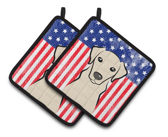 Picture of Carolines Treasures BB2152PTHD American Flag & Yellow Labrador Pair of Pot Holders, 7.5 x 3 x 7.5 in.
