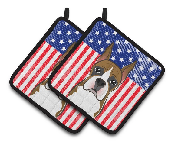 Picture of Carolines Treasures BB2153PTHD American Flag & Boxer Pair of Pot Holders, 7.5 x 3 x 7.5 in.