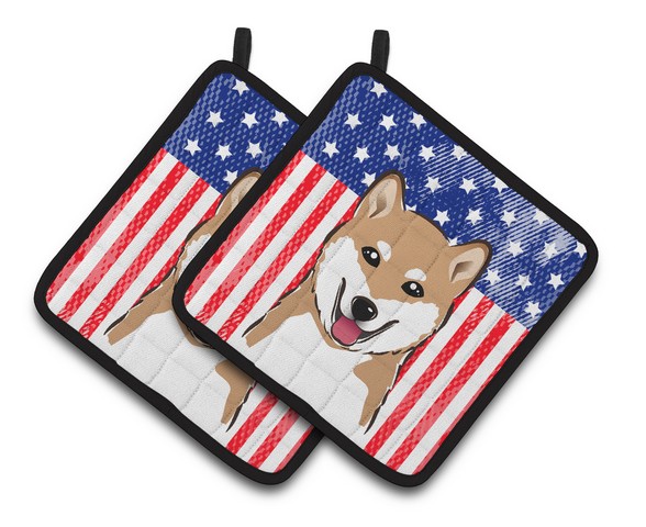 Picture of Carolines Treasures BB2155PTHD American Flag & Shiba Inu Pair of Pot Holders, 7.5 x 3 x 7.5 in.