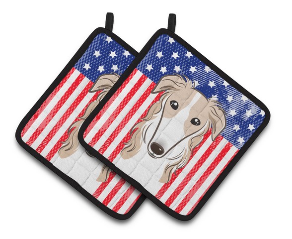 Picture of Carolines Treasures BB2158PTHD American Flag & Borzoi Pair of Pot Holders, 7.5 x 3 x 7.5 in.