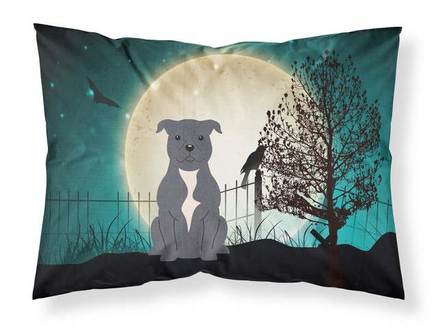 Halloween Scary Staffordshire Bull Terrier Blue Fabric Standard Pillowcase