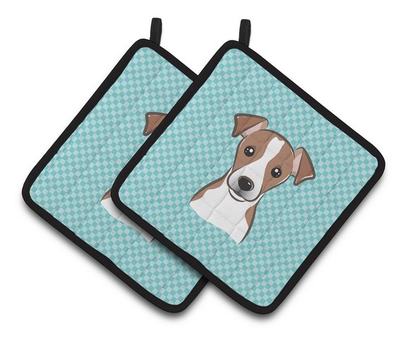 Picture of Carolines Treasures BB1198PTHD Checkerboard Blue Jack Russell Terrier Pair of Pot Holders, 7.5 x 3 x 7.5 in.