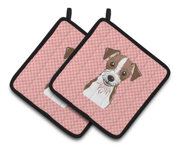 Picture of Carolines Treasures BB1202PTHD Checkerboard Pink Jack Russell Terrier Pair of Pot Holders, 7.5 x 3 x 7.5 in.