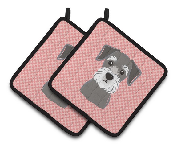Picture of Carolines Treasures BB1206PTHD Checkerboard Pink Schnauzer Pair of Pot Holders, 7.5 x 3 x 7.5 in.