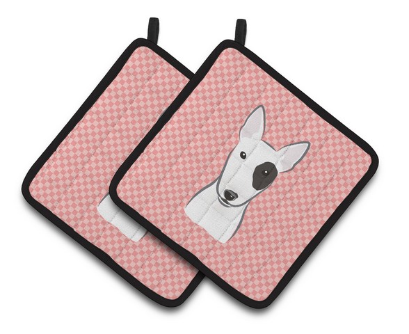 Picture of Carolines Treasures BB1209PTHD Checkerboard Pink Bull Terrier Pair of Pot Holders, 7.5 x 3 x 7.5 in.