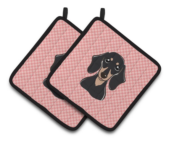 Picture of Carolines Treasures BB1215PTHD Checkerboard Pink Smooth Black & Tan Dachshund Pair of Pot Holders, 7.5 x 3 x 7.5 in.