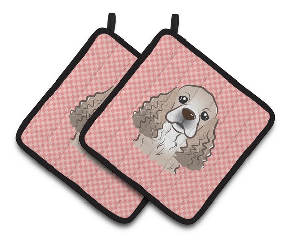 Picture of Carolines Treasures BB1216PTHD Checkerboard Pink Cocker Spaniel Pair of Pot Holders, 7.5 x 3 x 7.5 in.