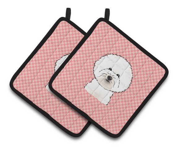 Picture of Carolines Treasures BB1217PTHD Checkerboard Pink Bichon Frise Pair of Pot Holders, 7.5 x 3 x 7.5 in.