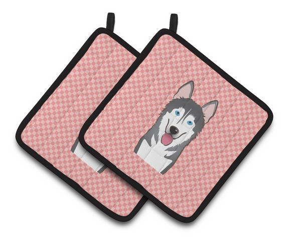 Picture of Carolines Treasures BB1218PTHD Checkerboard Pink Alaskan Malamute Pair of Pot Holders, 7.5 x 3 x 7.5 in.