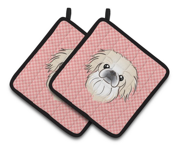 Picture of Carolines Treasures BB1221PTHD Checkerboard Pink Pekingese Pair of Pot Holders, 7.5 x 3 x 7.5 in.