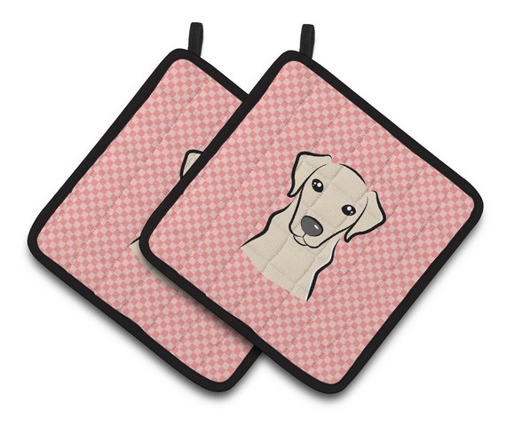 Picture of Carolines Treasures BB1222PTHD Checkerboard Pink Yellow Labrador Pair of Pot Holders, 7.5 x 3 x 7.5 in.