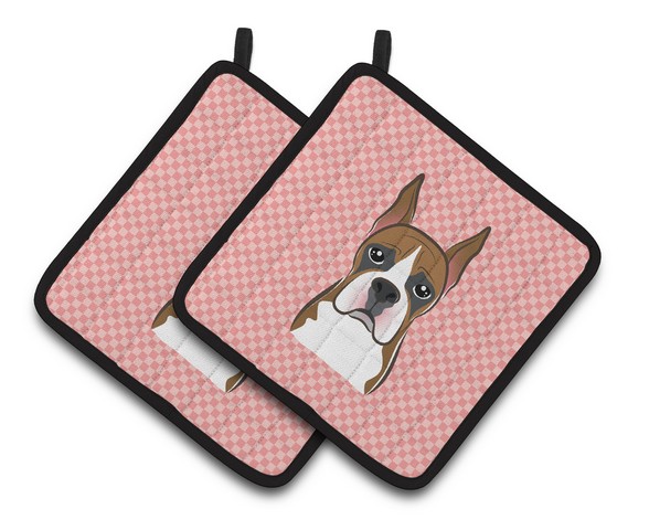 Picture of Carolines Treasures BB1223PTHD Checkerboard Pink Boxer Pair of Pot Holders, 7.5 x 3 x 7.5 in.