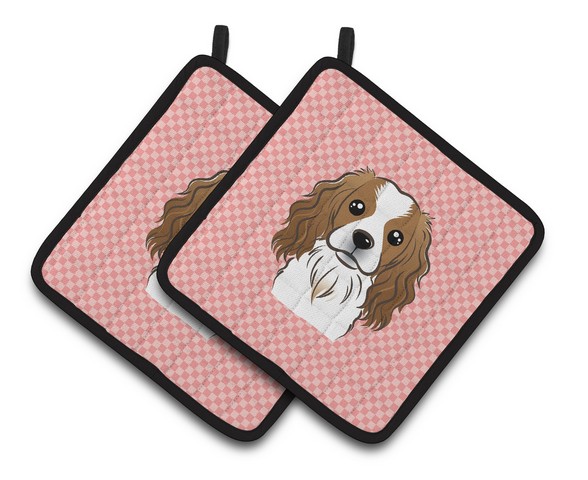 Picture of Carolines Treasures BB1224PTHD Checkerboard Pink Cavalier Spaniel Pair of Pot Holders, 7.5 x 3 x 7.5 in.