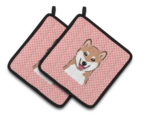 Picture of Carolines Treasures BB1225PTHD Checkerboard Pink Shiba Inu Pair of Pot Holders, 7.5 x 3 x 7.5 in.