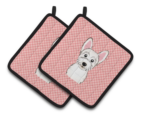 Picture of Carolines Treasures BB1226PTHD Checkerboard Pink Westie Pair of Pot Holders, 7.5 x 3 x 7.5 in.